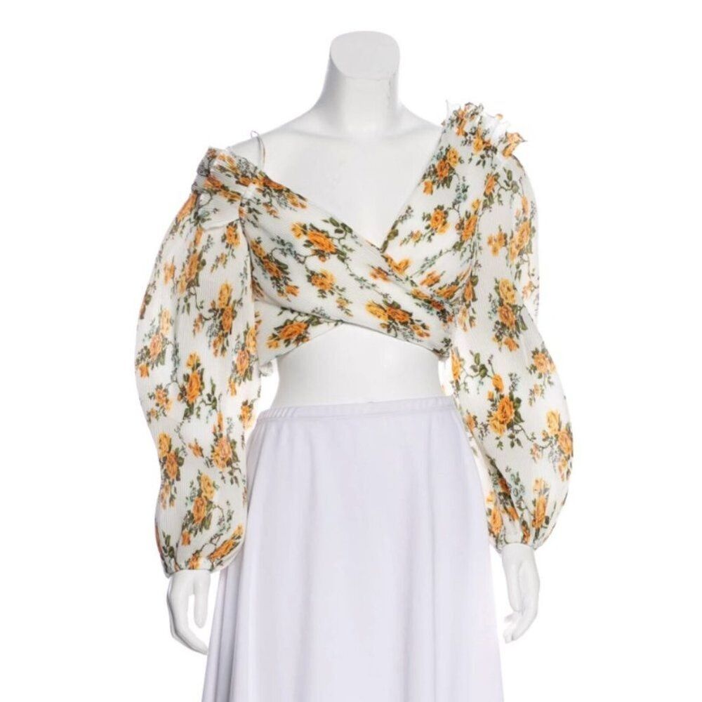 NWT. ZIMMERMANN Floral Print One-Shoulder Top ZIM 0/ US 4 white yellow - Picture 7 of 15